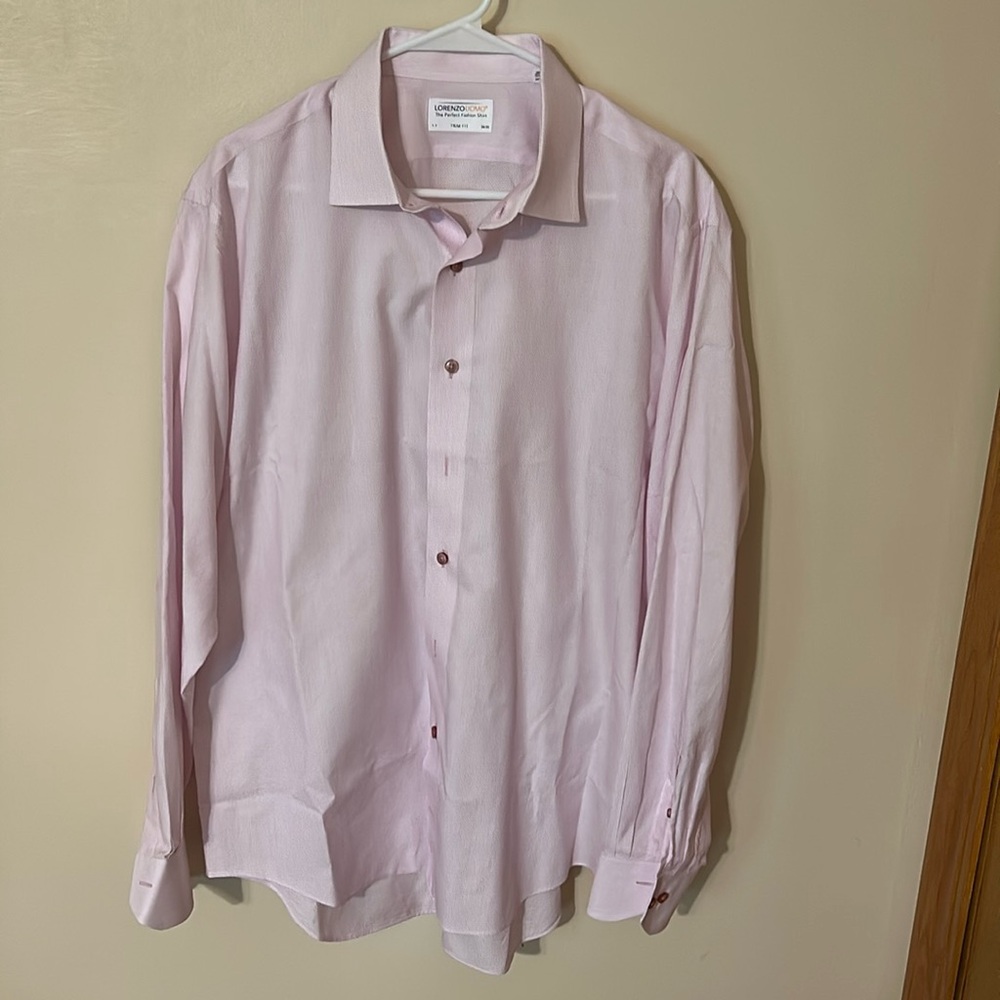 Lorenzo Uomo Men's Long Sleeve Button Down Pink Dress Shirt Size 17 34/35